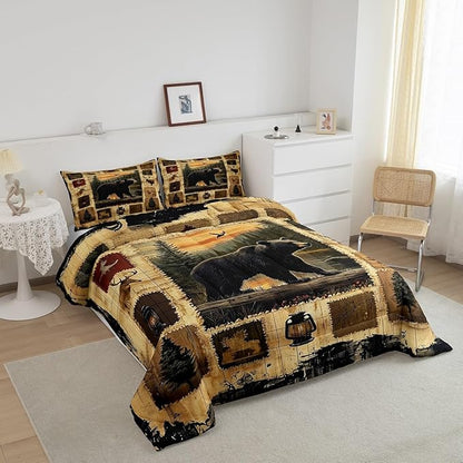 Feelyou Bear Comforter Set Queen Size Wild Animal Comforter for Boys Girls Teens Rustic Cabin Country Bedding Set Nature Wildlife Duvet Set Room Decor Forest Quilt Set