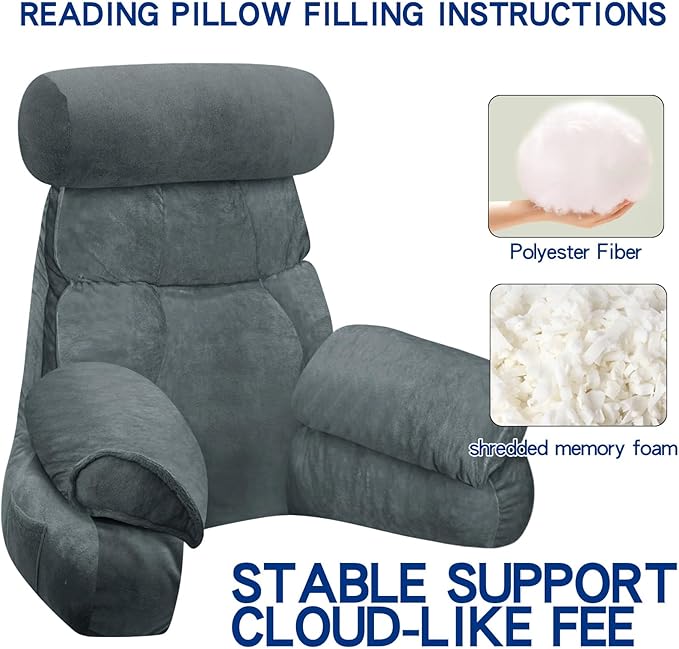 FXXUDVNIIN Back Pillow for Bed Sitting Up – Reading Pillow with 9.4" Armrest, Bed Pillow for Sitting Up & TV Pillows for Relaxing, Floor Pillow, Back Support Pillow for Adults