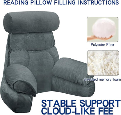 FXXUDVNIIN Back Pillow for Bed Sitting Up – Reading Pillow with 9.4" Armrest, Bed Pillow for Sitting Up & TV Pillows for Relaxing, Floor Pillow, Back Support Pillow for Adults