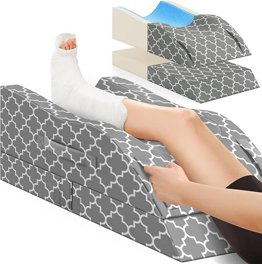 CloudBliss Leg Pillow, Leg Elevation Pillow for After Surgery, Adjustable Memory Foam with Ice Sick Cover, Wedge Pillow for Blood Circulation, Knee Pillows for Back Knee Grey
