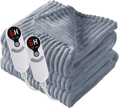 LUXIAN Electric Heated Blanket Queen Size 84"x90" - Flannel Fabric Dual-Sided, 6 Heat Settings & 1-10 Hours Auto Off, Machine Washable, Gray