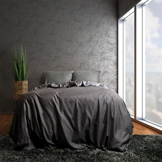 Sleepgram Supima Machine Washable 400 Thread Count Cotton Silver Ion Infused Luxury Zippered Duvet Cover with Travel Bag, King, Grey Stone