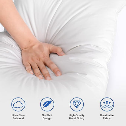 Feather Pillows Queen Size Set of 2 - Goose Down Hotel Bed Pillow for Sleeping, Soft 600 Thread Count Cotton Cover, Fluffy Support Surround Fill Polyester for Side, Back, Stomach Sleepers