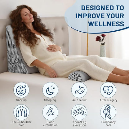 Lewondr Wedge Pillow for After Surgery, Adjustable Bed Wedge Pillow for Headboard Set with Side Pockets Fastener for Sleeping, Snoring, Back Pain & Acid Reflux Relief