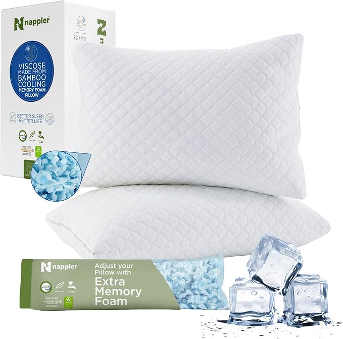 Cooling Pillow for hot Sleepers - Bed Pillows King Size Premium Set of 2 - Supportive Breathable Adjustable Shredded Memory Foam - Medium to Firm Pillows for Back, Stomach & Side Sleepers
