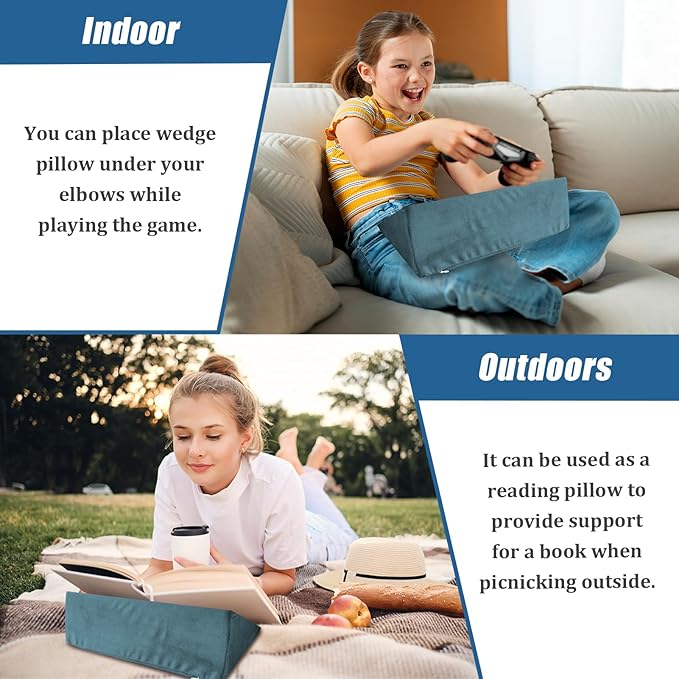 Small Wedge Pillow, Wedge Pillow for Bed Sores, Positioning Wedge, Mini Pillow for Laptop and Yoga, Small Foam Wedge for Chair (1 Unit, Light Blue)