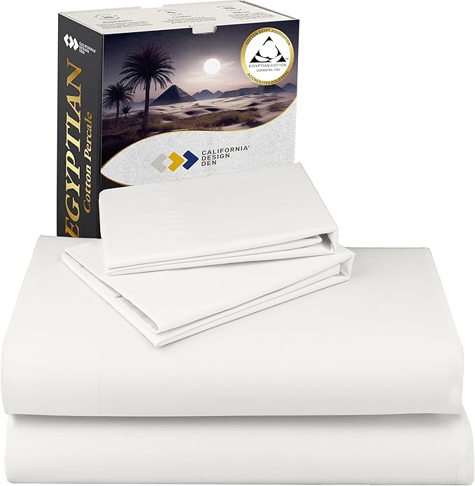 California Design Den Certified 100% Egyptian Cotton Queen Sheets Set - Lightweight & Crisp Percale Sheets Queen Deep Pocket Set, Durable Luxury Bedding - Ivory