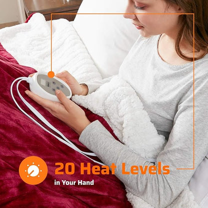Degrees of Comfort Sherpa Plush Dual Control Electric Blanket Queen Size, Heating Blankets | Washable | Automatic Shut Off | Double Zone, 6 Heat Settings | 84" x 90" Red
