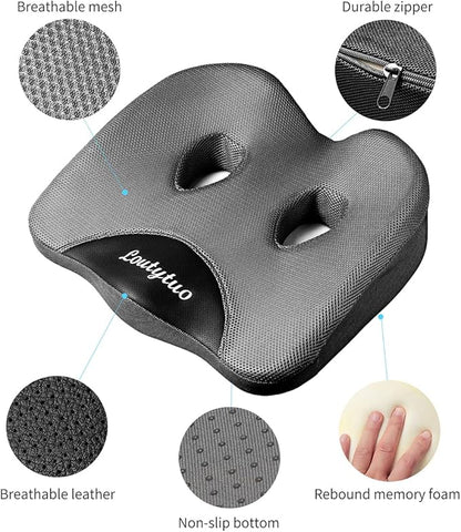 LOUTYTUO Seat Cushion Pillow,100% Memory Foam and Washable Cover,for Office Chair,Car Seat and Wheelchair,Tailbone & Sciatica & Back Pain Relief