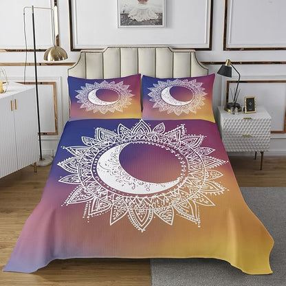Erosebridal Mandala Bedding Set Exotic Boho Bedspread for Kids Child Boys Girls,Sun Moon Coverlet Set Tribal Trippy Quilt Set Boys Bohemian Style Bedroom Decor Twin Size