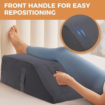 Leg Pillow Elevation Blood Circulation, Leg Elevation Pillows for After Surgery, Swelling, Leg Elevating Pillows with Cover and Handle, Leg Pillow for Pain Relief, 23.6×16.8×8Inch, Velvet Grey