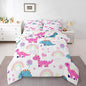 Castle Fairy Kawaii Dino Kids Comforter Set Twin Size,Cute Rainbow Floral Love Heart Reversible Bedding Sets for Teens Bedroom Decor,Purple Blue Dinosaur Lovely Animal Quilted Duvet,1 Pillowcase