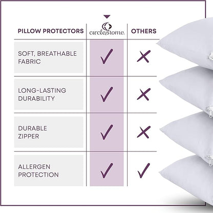 CirclesHome Pillow Protectors 6 Pack King Zippered - 100% Cotton Breathable Pillowcases - Protects Pillows from Dirt, Dust and Debris (King - Set of 6 - 20x36)