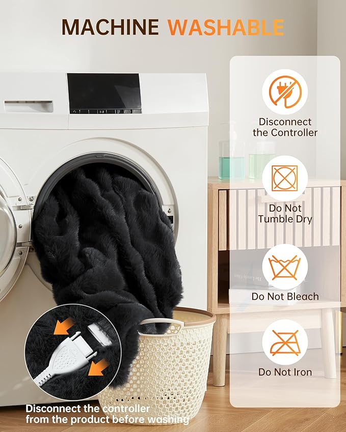GarveeHome Heated Blanket Queen, Dual Control Faux Fur Electric Blanket with 4 Heat Settings, Soft Bubble Blanket with 8 Hour Auto-Off & Overheat Protection, for Gifts Home Couch or Bed, Dark Grey