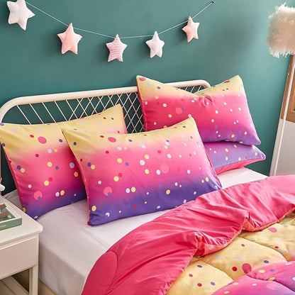 Yogeneg Colorful Polka Dots Kids Comforter Sets Twin Size for Teen Girl &Boys Women, Circles Printed Rainbow Comforter with Pillowcase, Microfiber 2 Piece Bedding Set,All Season (Rainbow C, Twin)