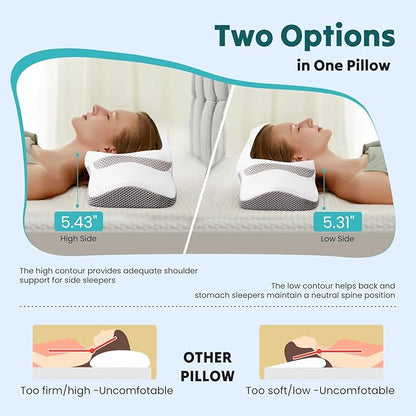 Smug Cervical Neck Pillow for Sleeping, Cooling Ergonomic Memory Foam Pillow with Arm Rest Slot and Ice Silk Pillowcase, Dual Height Orthopedic Support Contour for Side, Back, Stomach Sleepers