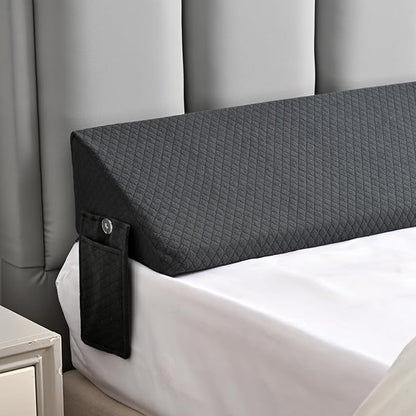 Full Bed Wedge Pillow Headboard & Mattress Gap Filler, Long Triangle Edge Corner Pillows for Sleeping 10x6x54 Inch Dense Foam Grey Pockets, Prevents Toy Drops, Bed Bedroom Accessories Home Collection