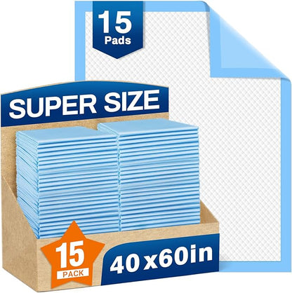 Bed Pads Disposable 40"X60" Super Absorbent Pee Pads, Oversized Underpads for Adults, Elderly, Pets [150x200CM, 15pcs]