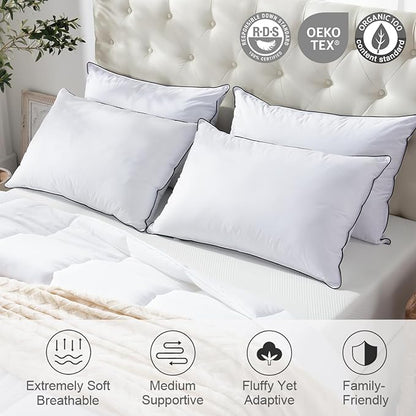 APSMILE Medium Firm Feathers Down/Poly Pillow King Size Pack of 1, Luxury Feather Pillow for Sleeping, 100% Organic Cotton Cover Hotel Collection Bed Pillows (White, 20"x36")