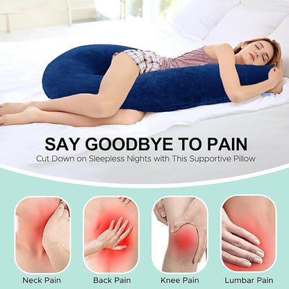 Body Pillow for Adults - Soft Long Bed Pillows Insert for Sleeping - Shredded Memory Foam and Removable Washable Cover - Swan Shaped Side Sleeper Pregnancy Pillow 49 Inch (Blue)