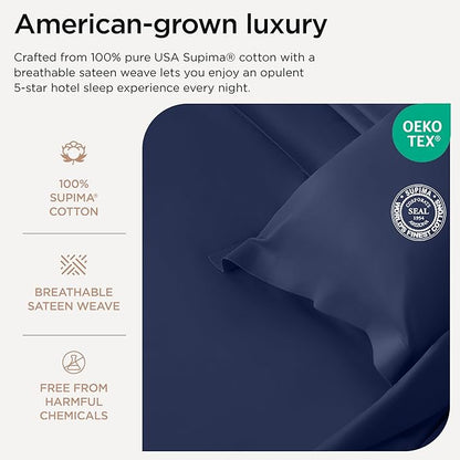 Threadmill Luxury Full Size Sheets for Full Size Mattress, 1000 Thread Count Supima Cotton Sheets for Full Mattress, 5-Star Hotel Quality 4 Piece Bed Sheet with Extra Deep Pocket, Folkstone Blue