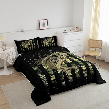 Feelyou Bass Fish Comforter Set Twin Size Fisherman Camouflage Bedding Set Pike Fish Camo American Flag Comforter for Women Men Fsihing Lover Room Farmhouse Fishing Bed Set Wild Quilted Set 2Pcs