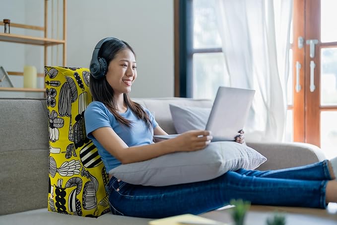 WOWMAX Curve Reading Pillow for Bed Adult, Heighten Back Pillow for Sitting in Bed, Back Support Pillow for Bed, Chair Pillow for Back Support, 100% Cotton Removable Cover, Yellow