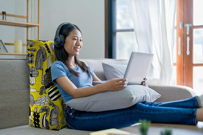 WOWMAX Curve Reading Pillow for Bed Adult, Heighten Back Pillow for Sitting in Bed, Back Support Pillow for Bed, Chair Pillow for Back Support, 100% Cotton Removable Cover, Yellow