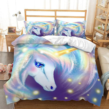 CVHOUSE Rainbow Unicorn Duvet Cover Twin Size,Glitter Bedding Set for Girls Kids Teens,Rainbow Comforter Cover,1 2 Pillowcases 3 Piece Twin 71'x87'
