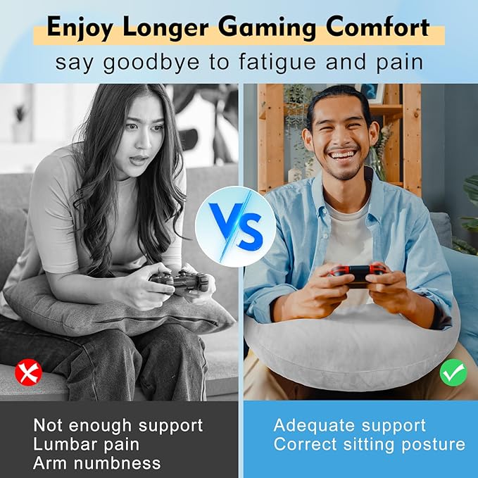 Gaming Pillow Arm Support Pillow for Bed & Sofa: Ergonomic U-Shaped Lap Pillow with Elbow Rest for Adults & Kids - Reduces Arm Pain & Fatigue During Gaming, Reading, Working & Crocheting
