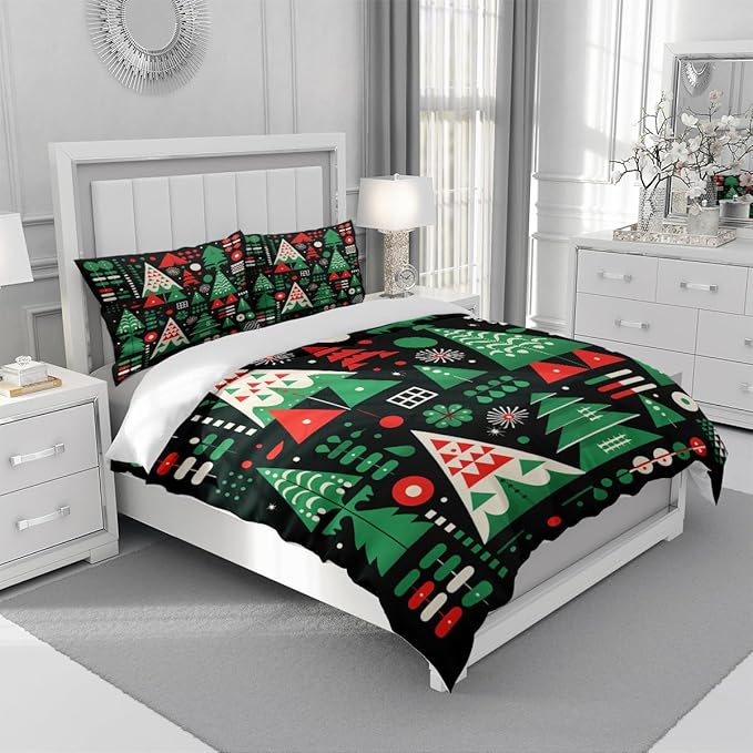Christmas Duvet Cover Bedding Sets King Size for Kids Girls Teens, Christmas Petal Country Bedding Décor, 1 Duvet Cover and 2 Pillow Shams - 90x90 inches