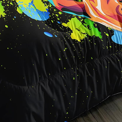 Black Basketball Comforter Set Full Size,Watercolor Tie-dye Comforter Color Graffiti Hip Hop Style Full Bed Set,Ball Sports Games Bedding Set for Teens Kids Bedroom Decor with 2 Pillowcases.