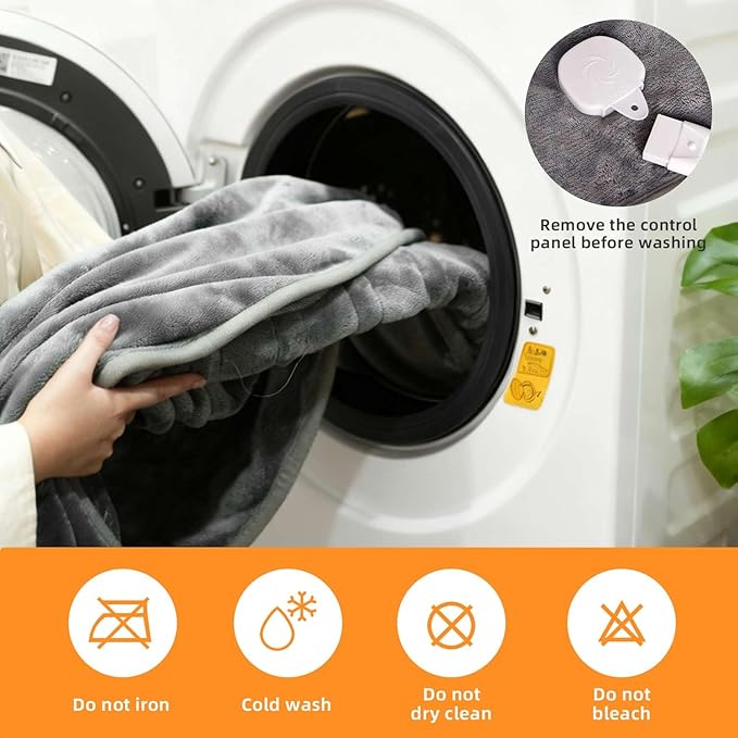 RAINOVA Heated Blanket Electric Throw, Electric Blanket-72''x84'', Soft Flannel Heating Blanket, 10-Level Heating, 10-Hour Auto-Off, Gifts for Parents and Elders, Gray, ETL & FCC Certified