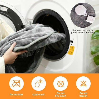 RAINOVA Heated Blanket Electric Throw, Electric Blanket-90''x100'', Soft Flannel Heating Blanket, 10-Level Heating, 10-Hour Auto-Off, Gifts for Parents and Elders, Gray, ETL & FCC Certified