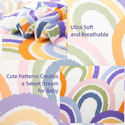 SDIII 4 Piece Rainbow Toddler Bedding Set, Soft Microfiber Toddler Bed Princess Bedding Set with Comforter, Fitted Sheet, Flat Sheet and Pillowcase
