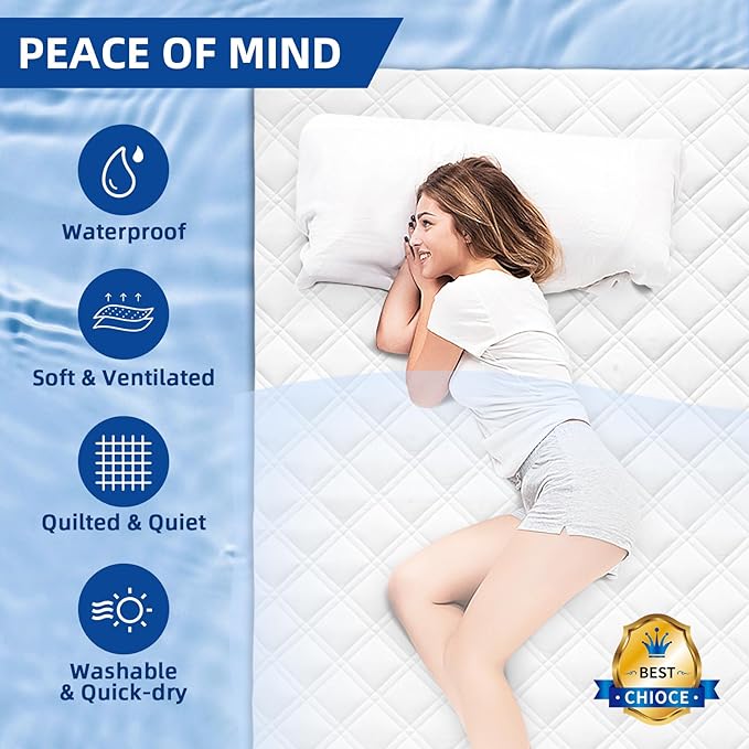 Padded Full Mattress Protector, Breathable Waterproof Mattress Pad Cover Fitted Deep Pocket 8"-21", Soft Noiseless Mattress Cover Washable Cooling for Home Hotel Bedroom, White