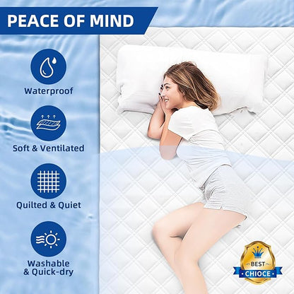 Padded Full Mattress Protector, Breathable Waterproof Mattress Pad Cover Fitted Deep Pocket 8"-21", Soft Noiseless Mattress Cover Washable Cooling for Home Hotel Bedroom, White
