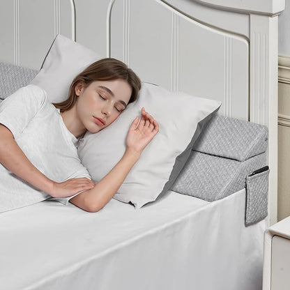 VEVOR Bed Wedge Pillow for Headboard, King Size, 76"x10"x6" Bed Gap Filler, Fill 0-7" Gap Between Headboard and Mattress, 25D Foam Mattress Wedge Headboard Pillow with Side Pocket, for Backrest, Gray