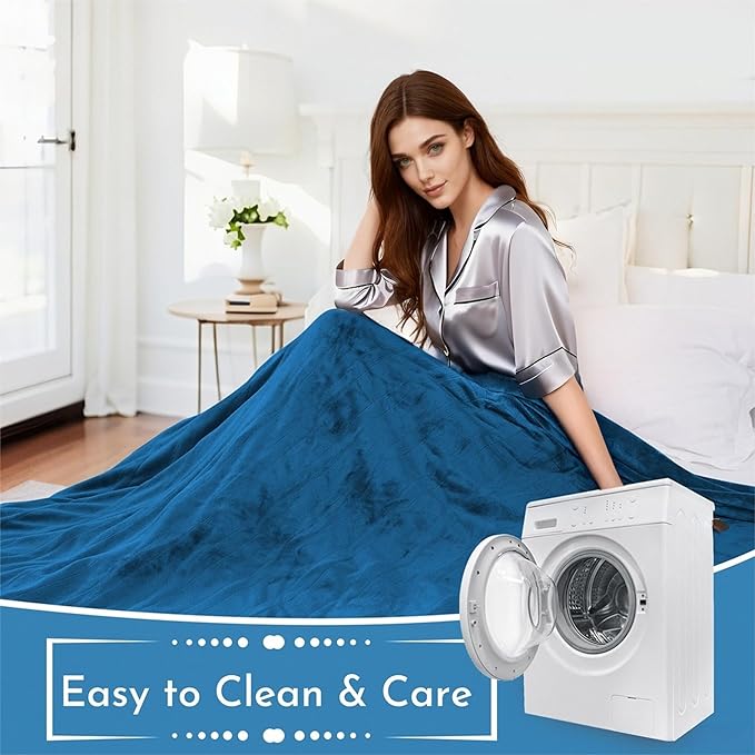 Electric Heated Blanket 62"x84" Twin Size Microplush Cover Blanket, 5 Heat Settings & 10 Hours Auto Off, Cozy & Warm for All Night, Machine Washable, Teal Blue