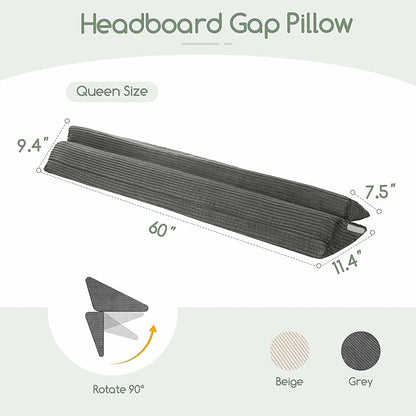 HIGOGOGO Queen Size Wedge Pillow for Headboard Gap - Multi Functional Mattress Wedge Bed Gap Filler Close The Gap (0-7") Between Your Mattress and Headboard or Wall (Grey 60"x11"x9")