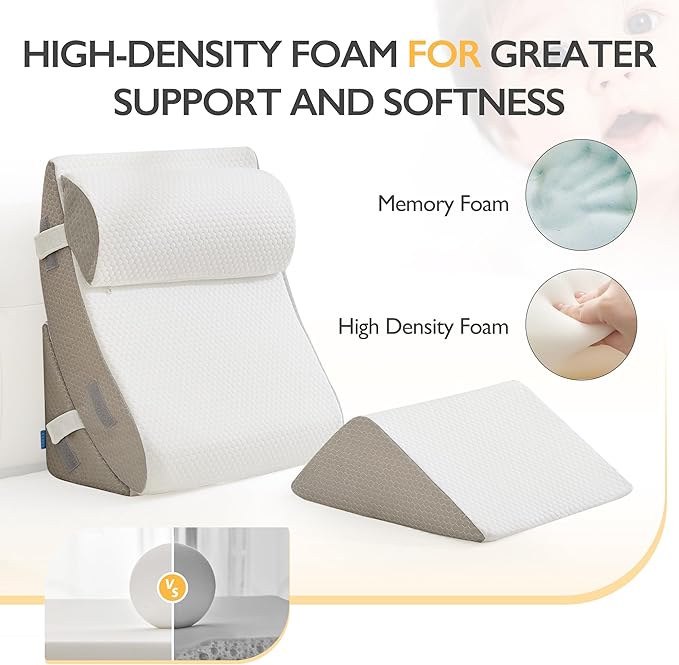 BDEUS 4-PCS Orthopedic Bed Wedge Pillow Set for Post-Surgery Recovery & Pain Relief - Adjustable Foam Support Pillows for Back, Leg, Neck & Shoulder Pain. Triangle Body Wedges for Sleeping, Sitting Up