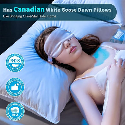 Shilucheng Canadian Goose Down Pillows Standard Size Set of 1, 750+ Fill Power Side Sleeper Pillow for Sleeping Neck Pain Relief,100% Cotton Shell Hotel Quality Pillows（White,20" x 26"）