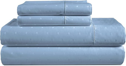 LANE LINEN 100% Egyptian Cotton Bed Sheets - 4PC Full Sheets Set, Long Staple Bedding Sheets, Sateen Weave, Luxury Hotel Sheets, Fits Upto 15" Mattress, Swiss Dot - French Blue