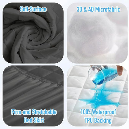 HYLEORY California King Size Waterproof Mattress Pad Protector, Breathable Quilted Mattress Cover Noiseless Waterproof Fitted Sheet Mattress Topper Upto 21" Deep Pocket, Dark Grey