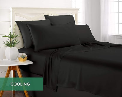 Pure Bamboo Queen Sheets, Genuine 100% Organic Viscose Derived from Bamboo Bed Sheet Set, Luxuriously Soft & Cooling, Double Stitching, 2 Year Quality Promise (Queen, Black)