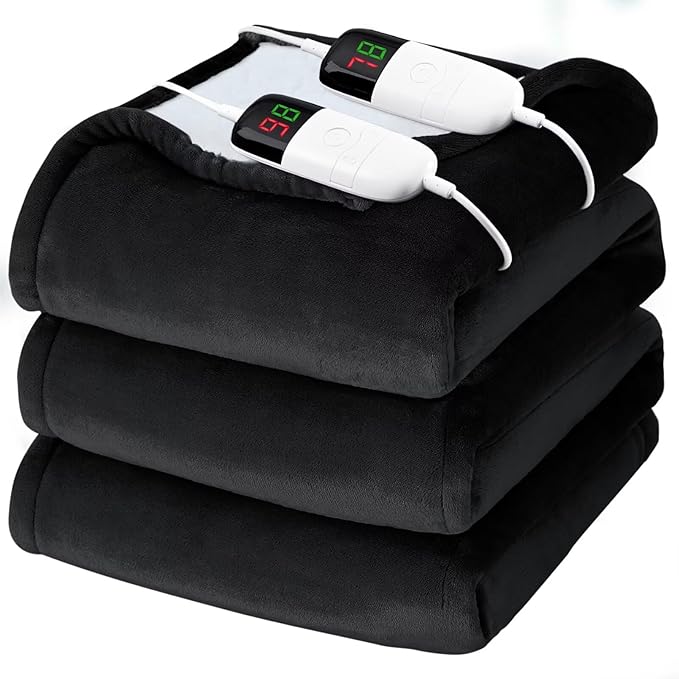 Heated Electric Blanket King Size - 90" x 100" Heating Blanket with Dual Control, 10 Heating Levels & 8 Hours Auto Off, Soft Warm Flannel Blanket, Christmas Birthday Gifts for Senior Grandma