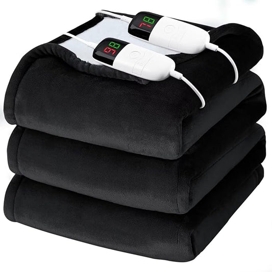 Heated Electric Blanket King Size - 90" x 100" Heating Blanket with Dual Control, 10 Heating Levels & 8 Hours Auto Off, Soft Warm Flannel Blanket, Christmas Birthday Gifts for Senior Grandma