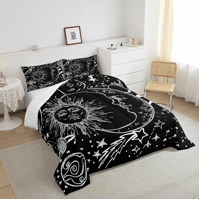 Feelyou Sun and Moon Bedding Set Full Size Bohemian Style Comforter Set for Kids Boys Girls Galaxy Comforter Cosmic Celestial Quilt Set 1 Comforter Set with 2 Pillowcases