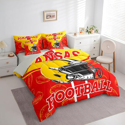 Feelyou Football Queen Comforter Set with Sheets for Kids Boys Girls Ball Games 7 Pieces Bedding Set Rugby Bed in a Bag City of Footballs Room Decor Rugby Sports Soft Lightweight