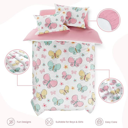 SANDJEST Butterfly Full Bedding Sets for Girls, Ultra Soft Microfiber Comforter Set with 4-Pieces, Bed Sets for Kid Tween Teen Bedroom Decor